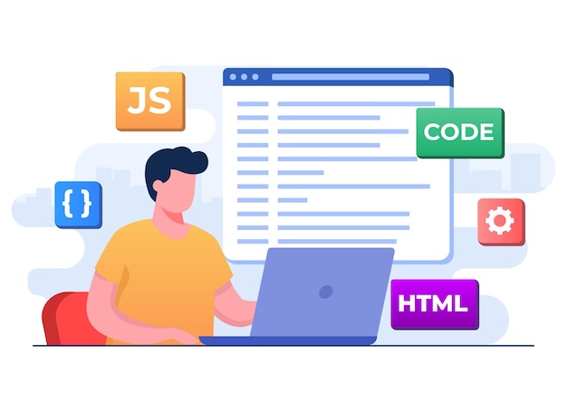 Vector web developer wiring code or program computer programming