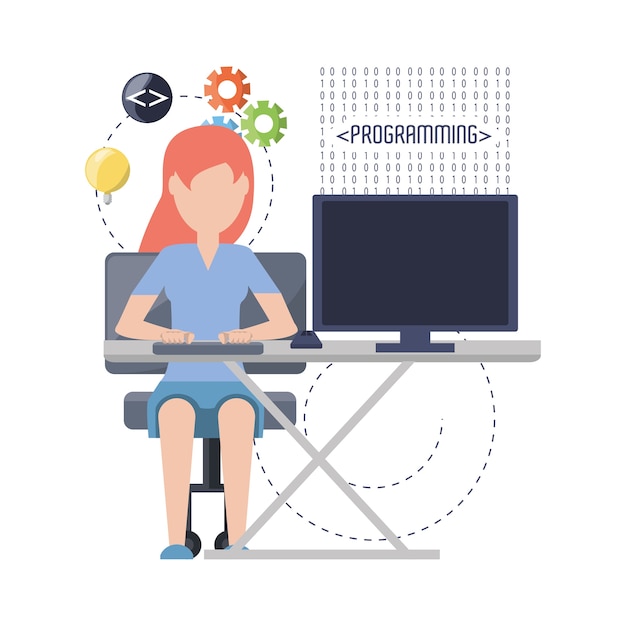 Vector web developer working on computer programming coding 