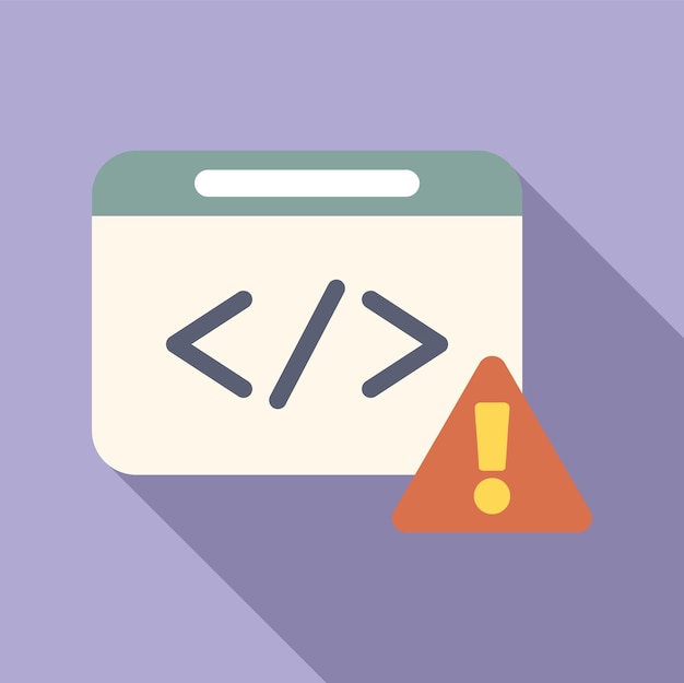 Vector web development code window showing warning error message