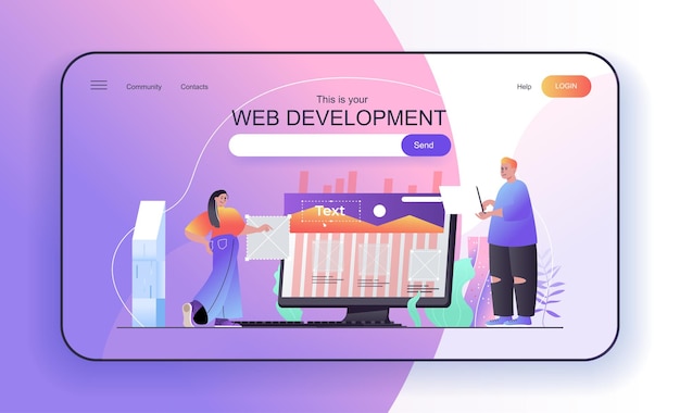 Vector web development concept for landing page designers create page layout programming