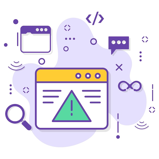 Vector web failure concept, browser with exclamation marks vector icon design, cloud computing and internet