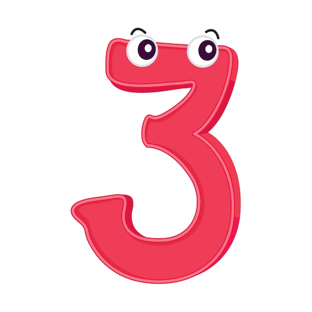 Vector web funny red cartoon number three character design vector illustration