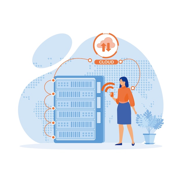 Vector web hosting concept of cloud computing online database technology security computer