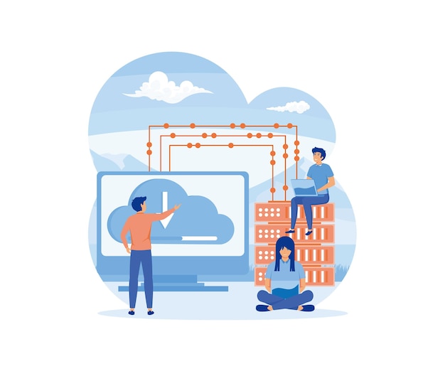 Vector web hosting concept online database server web data center cloud computing technology computer security landing page template design flat vector modern illustration