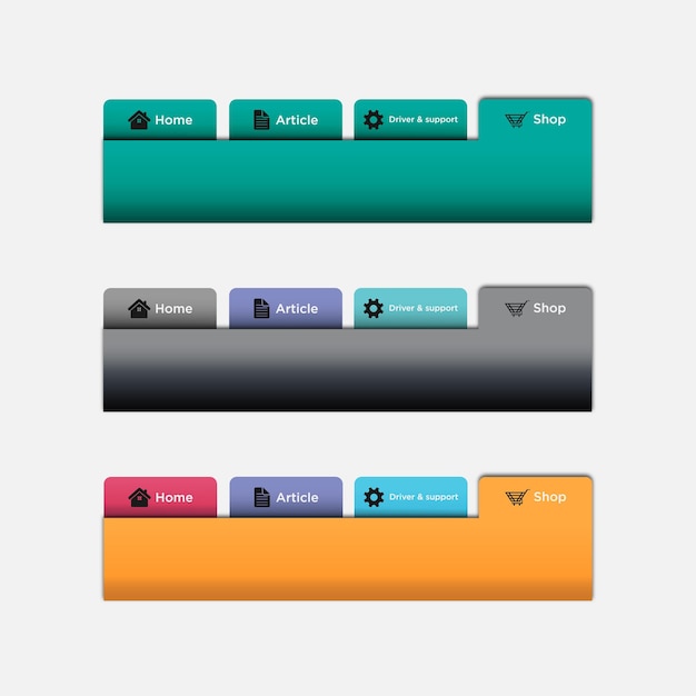 Vector web navigation tabs buttons gradient vector template bar menu tab website element ui site design el