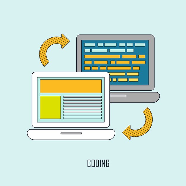 Vector web page coding and programming in thin line style