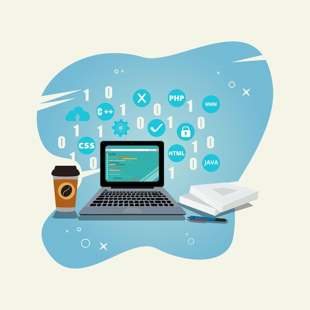 Vector web programming script code program script html coding algorithm vector