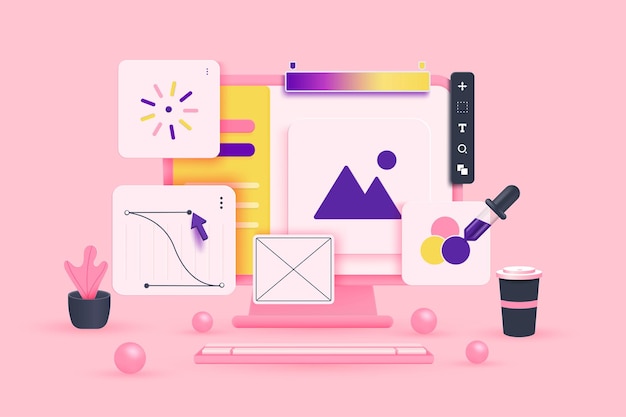 Vector web uiux design web development concept web design application design coding and web building on white background 3d vector illustration