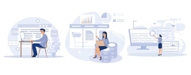 Vector website architecture concept web development php and mysql cms content management system