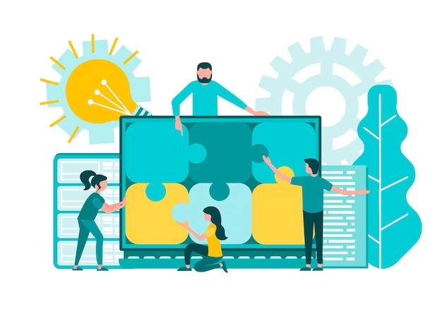 Vector website construction ui and ux design programming working in a team of web designers developers