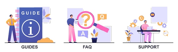 Vector website menu concept guides faq and support men provide users with information answer the most