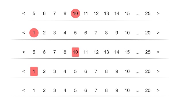 Vector website page navigation bar with numbers button simple pagination bars set web buttons navigation
