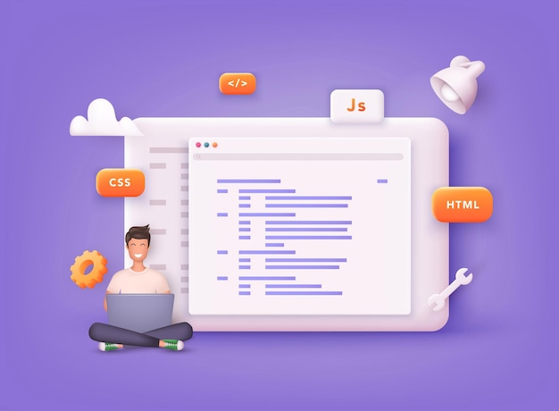 Vector website programming and coding web development and coding influencer marketing social