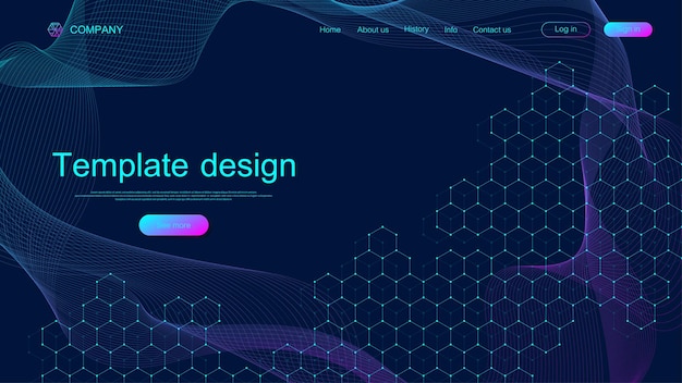 Vector website template design  with colorful dynamic waves hexagonal pattern