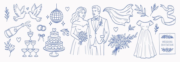 Vector wedding celebration elements illustration
