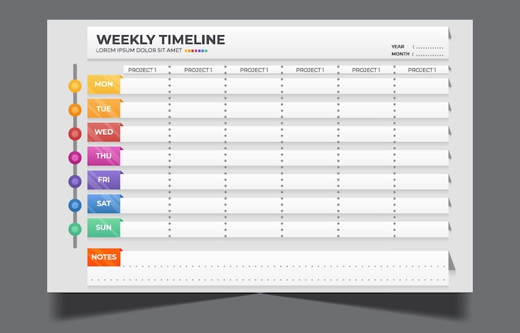 Vector weekly timeline template