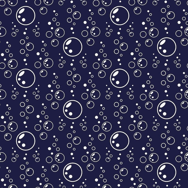 Vector white bubbles on dark blue background vector seamless pattern minimalist aqua ornament