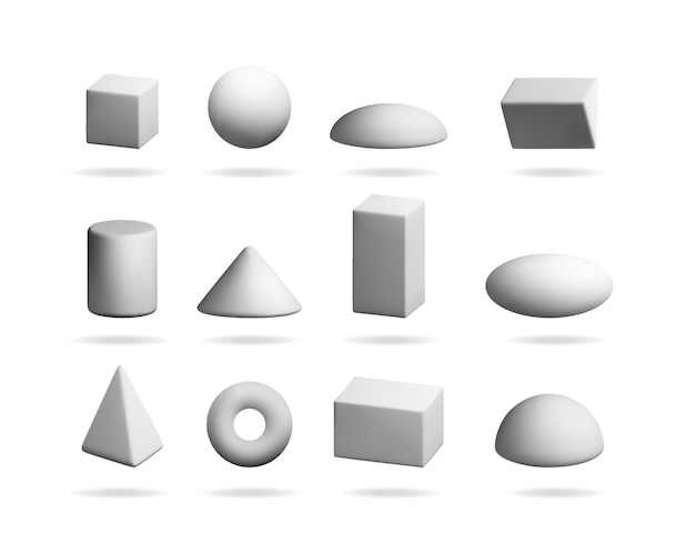Vector white collection of 3d basic geometric shapes