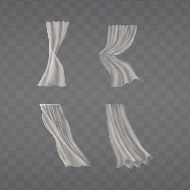 Vector white curtains in different flowing styles transparent background drapery for interior design