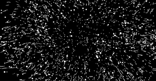 Vector white dots and streaks on black background abstract particle motion