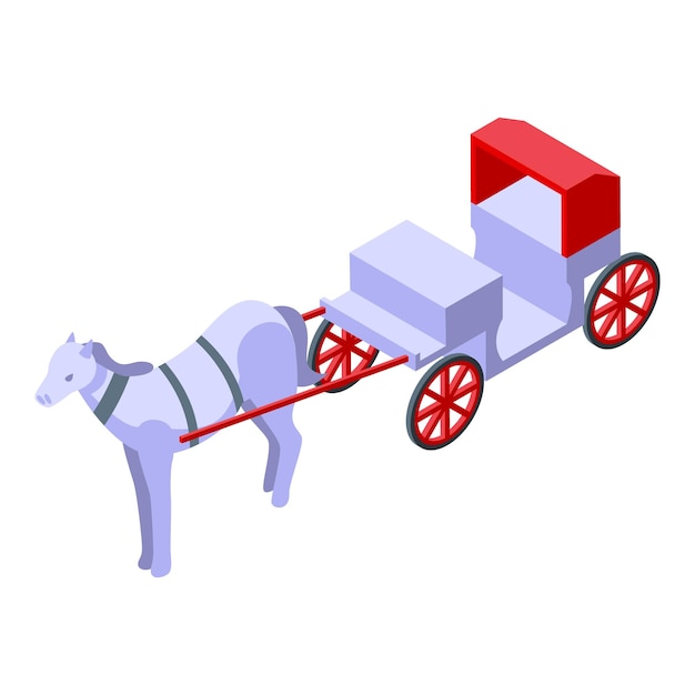 Vector white horse pulling traditional carriage isometric icon