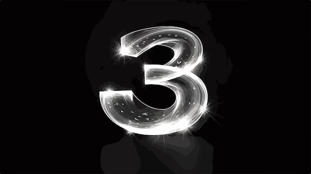 Vector a white number 3 is lit up in a circle of smoke