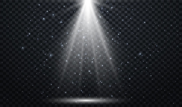 Vector white spotlights light effects realistic falling snowflakes vector illustration