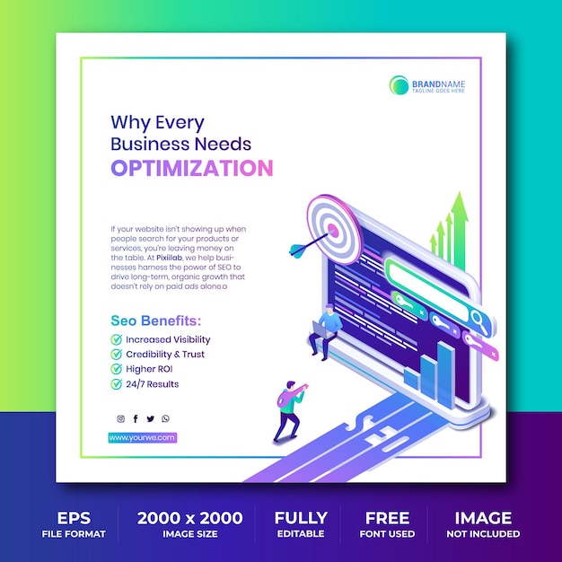 Vector why every business needs seo optimization social media post design