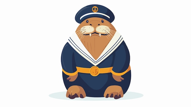 Vector wide angle isolated walrus sailor clothes icon for design projects