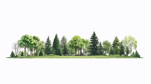Vector wide angle park landscape with forest scene centered view
