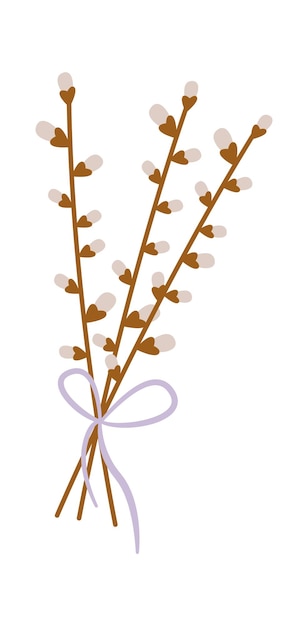 Vector willow branches flat icon decorative elements