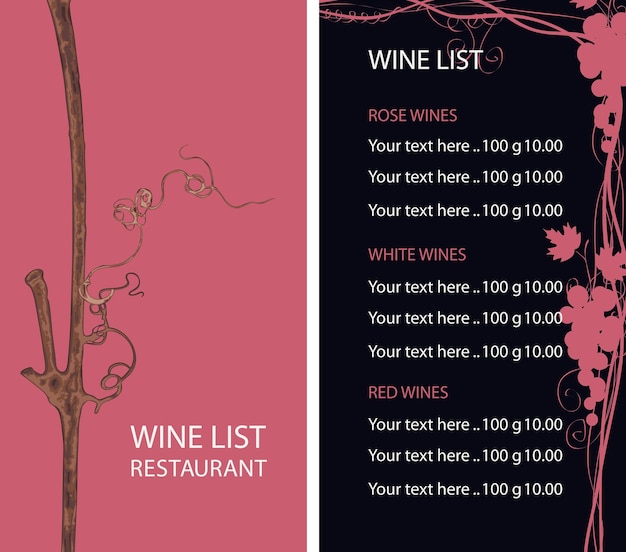 Vector wine list menu