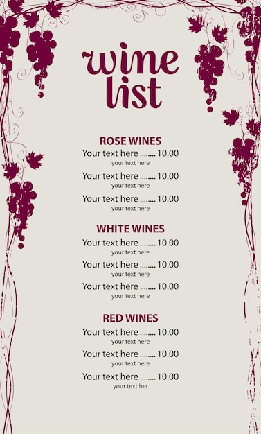 Vector wine list menu