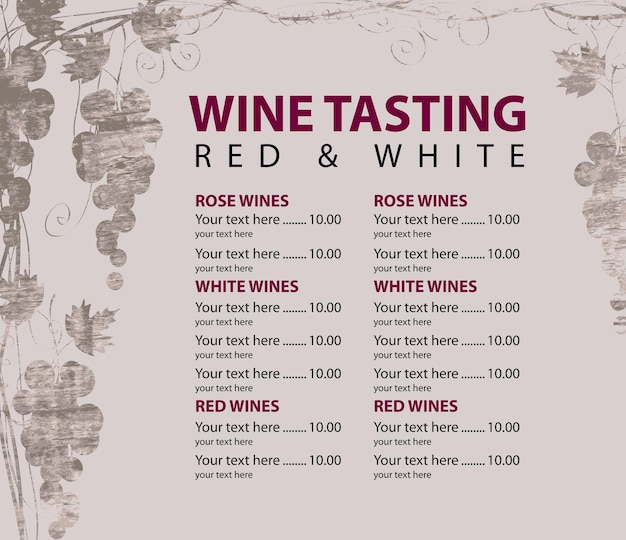 Vector wine tasting menu