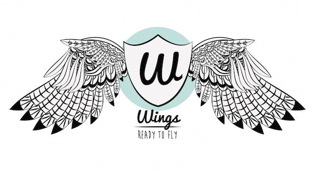 Vector wings ready to fly emblem