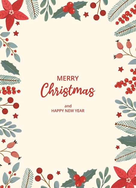 Vector winter festive poster on white background with text merry christmas in flat vector style