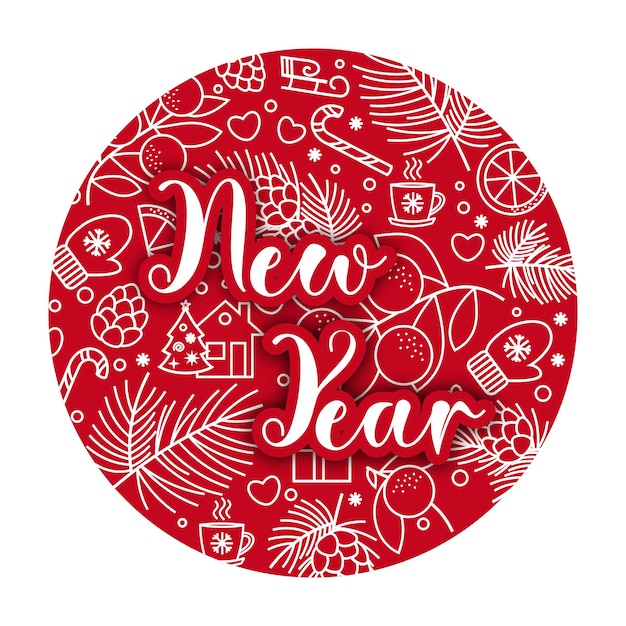 Vector winter red christmas and new year circle background hilight