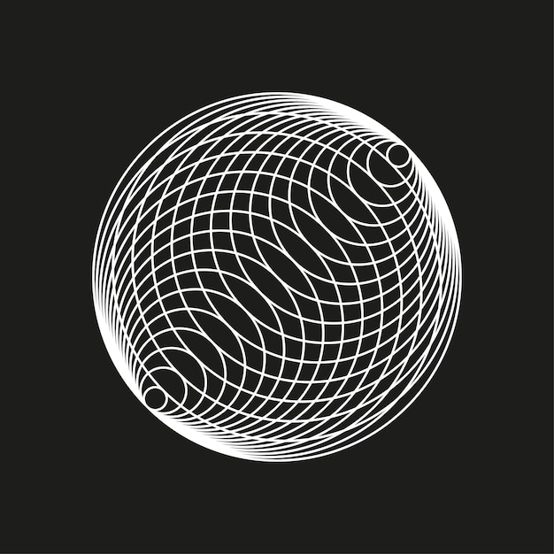 Vector wire sphere form circular net structure black vector object optical illusion grid