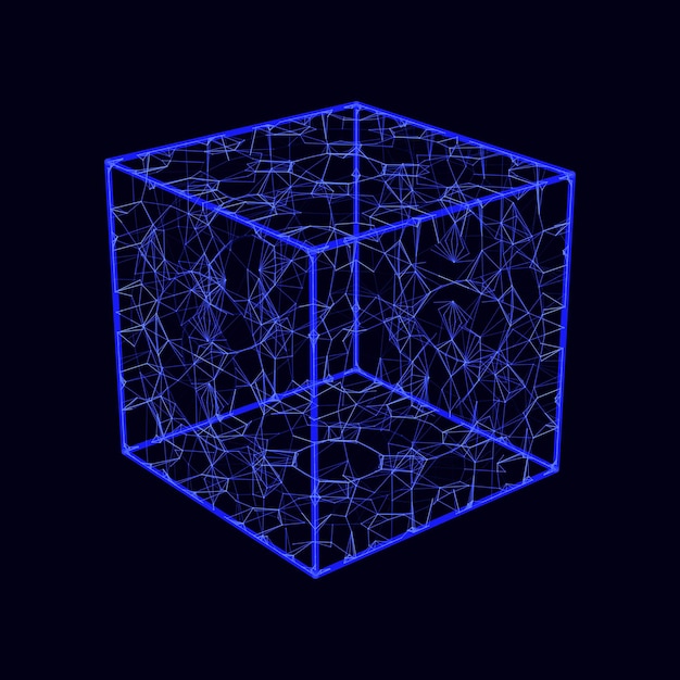Vector wireframe cubes from different sides vector abstract geometric 3d objects technology block chain network connection