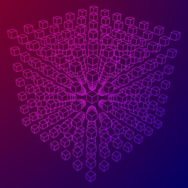 Vector wireframe mesh cube make with many small cubes connection structure digital data visualization concept vector illustration