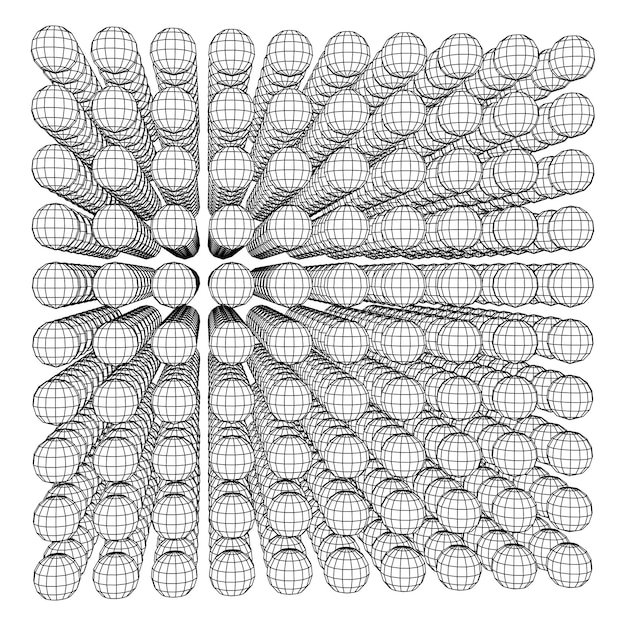 Vector wireframe mesh cube make with many small spheres connection structure digital data visualization con...
