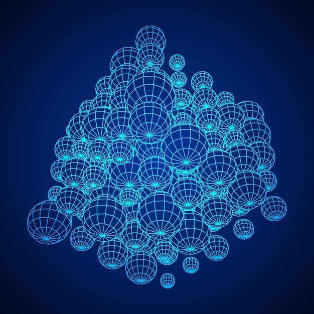Vector wireframe mesh cube make with many small spheres connection structure digital data