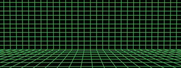 Vector wireframe room on the black background vector perspective grid box with digital space