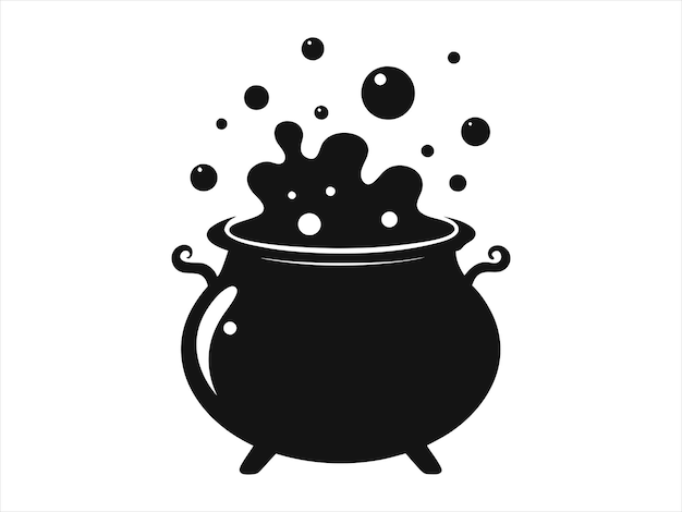 Vector witchs cauldron silhouette with bubbles