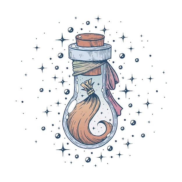 Vector a witchs potion bottle with a lock of hair