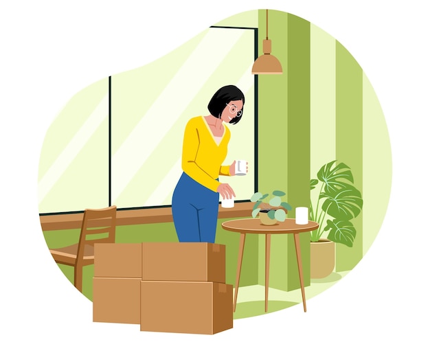 Vector woman decorating a store