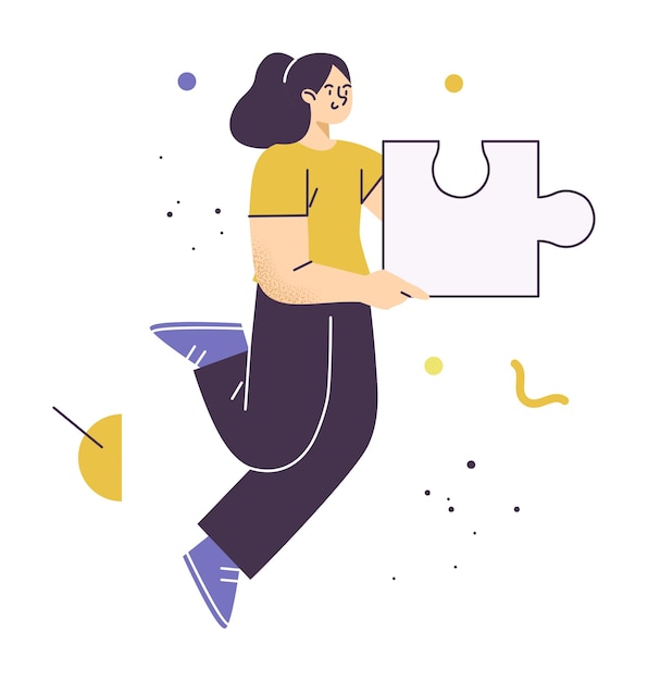 Vector woman holding a jigsaw puzzle piece