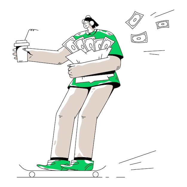 Vector woman is happy with her salary