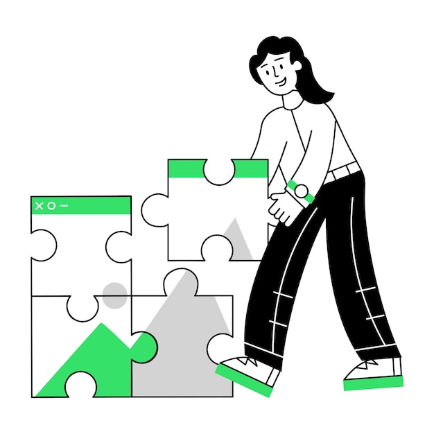 Vector a woman is looking at a puzzle piece that says quot the number 10 quot on it