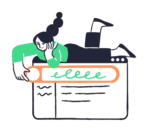 Vector woman resting on a giant computer mouse